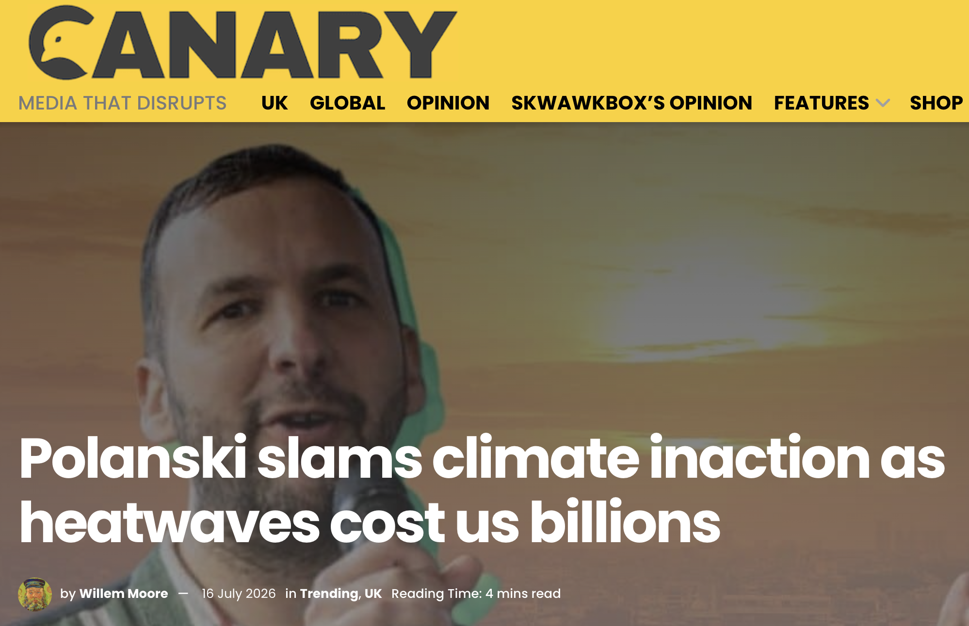 Polanski slams climate inaction as heatwaves cost us billions