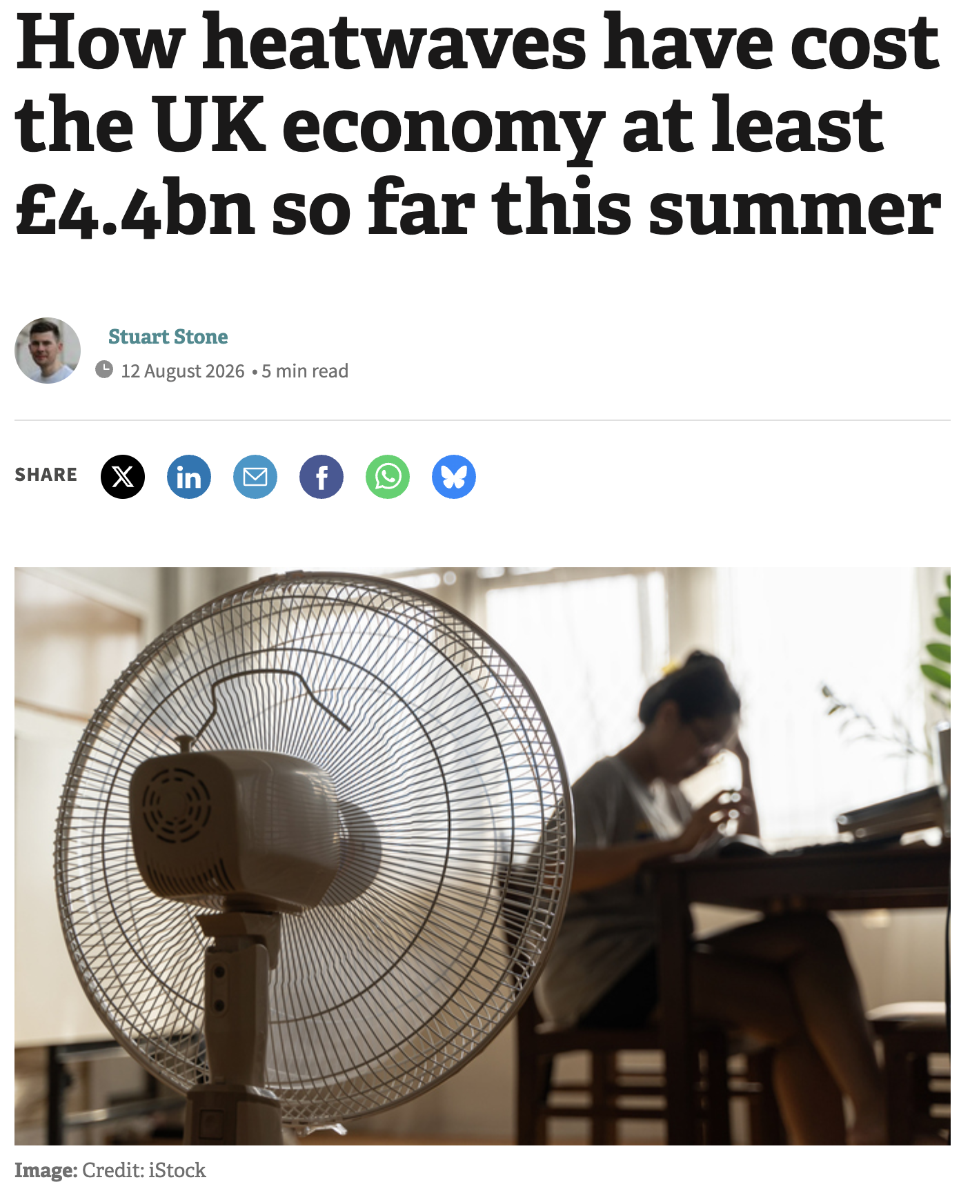 How heatwaves have cost the UK economy at least £4.4bn so far this summer