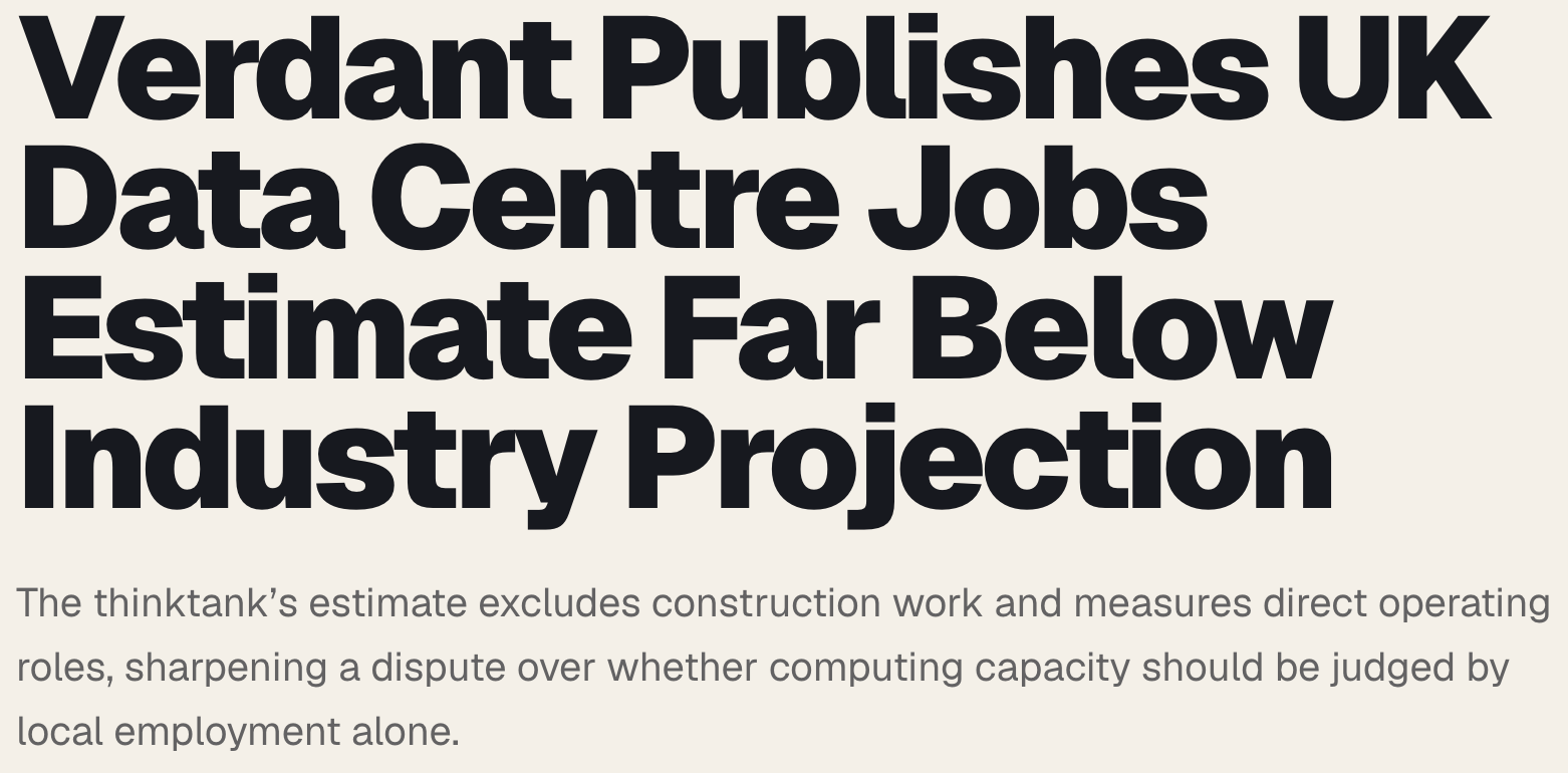 Verdant Publishes UK Data Centre Jobs Estimate Far Below Industry Projection