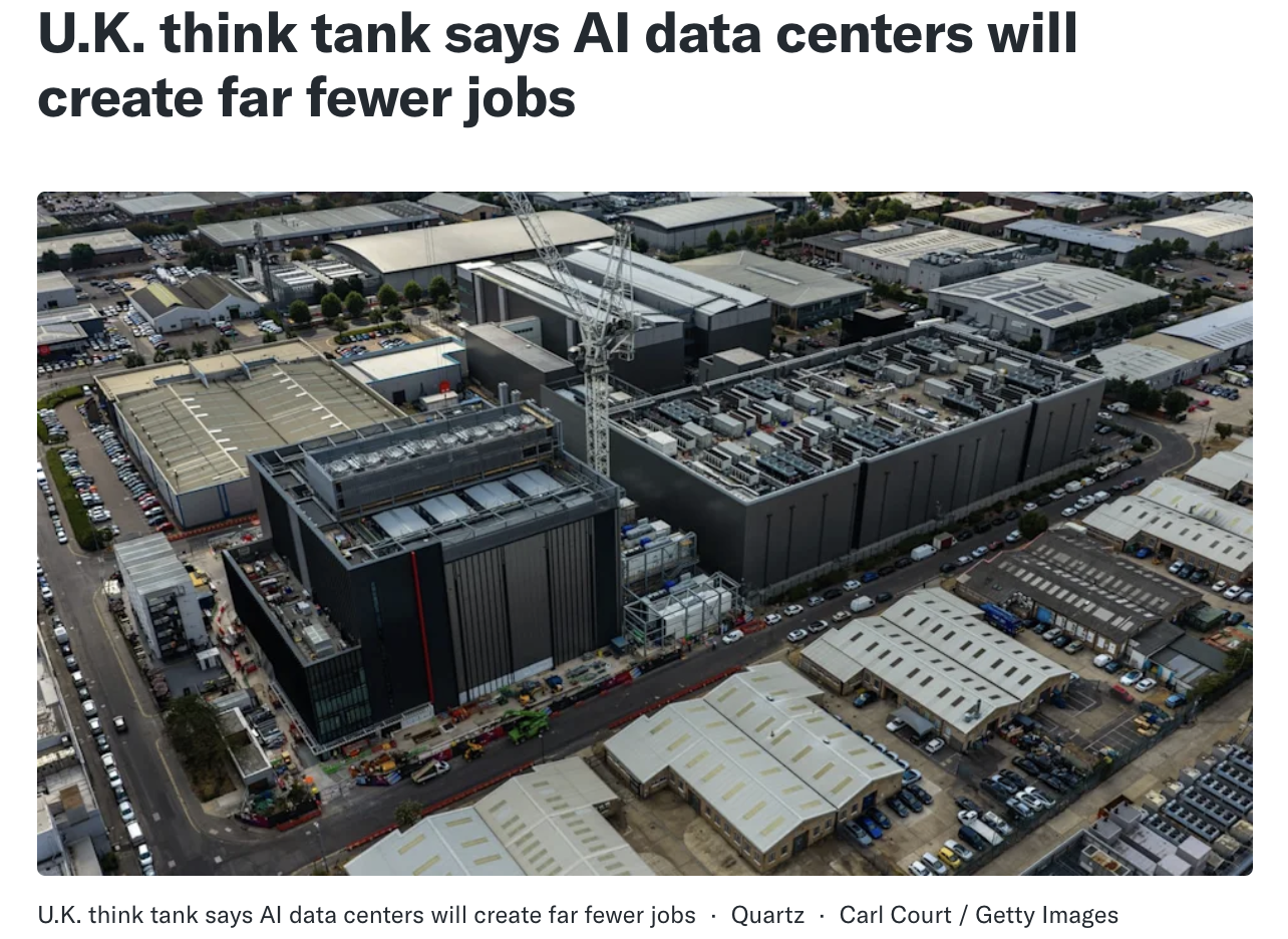 U.K. think tank says AI data centers will create far fewer jobs