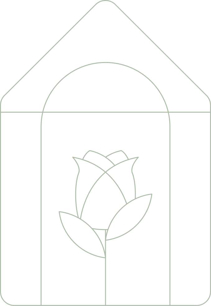 Outline drawing of a stained glass window with a rose design in the center.