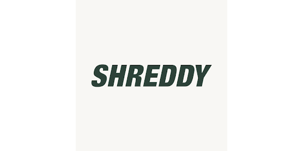 'shreddy' written in forest green text against an off-white background