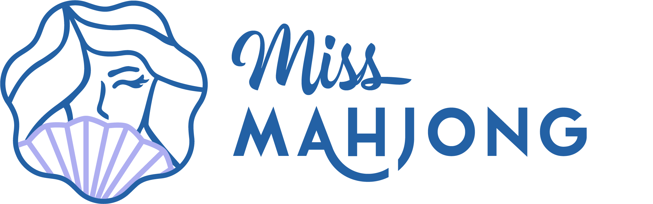 lady with fan infront of face. brand name miss mahjong.