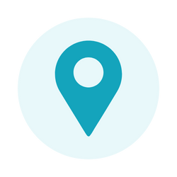 Icon of a blue location pin inside a white circle
