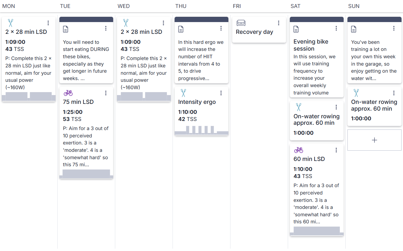 Example week from a Jack Brown Endurance training plan in TrainingPeaks