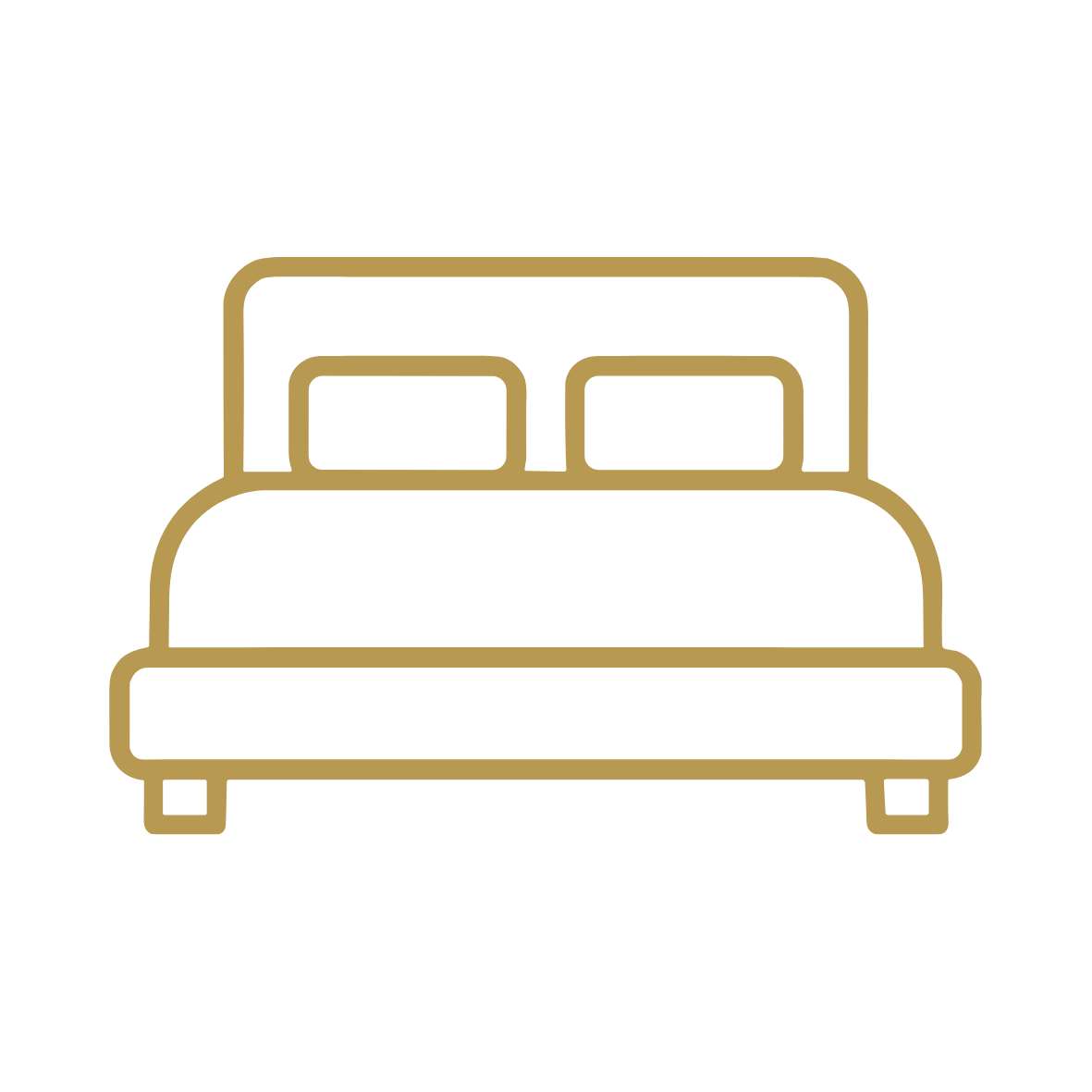 Grafische Darstellung eines Bettes mit Kopfkissen, skizzenhaft und in Goldlinien auf schwarzem Hintergrund.