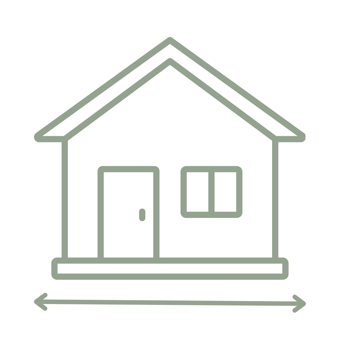 Skizze eines Hauses mit einer Tür, einem Fenster und einem horizontalen Linienmaßstab darunter.