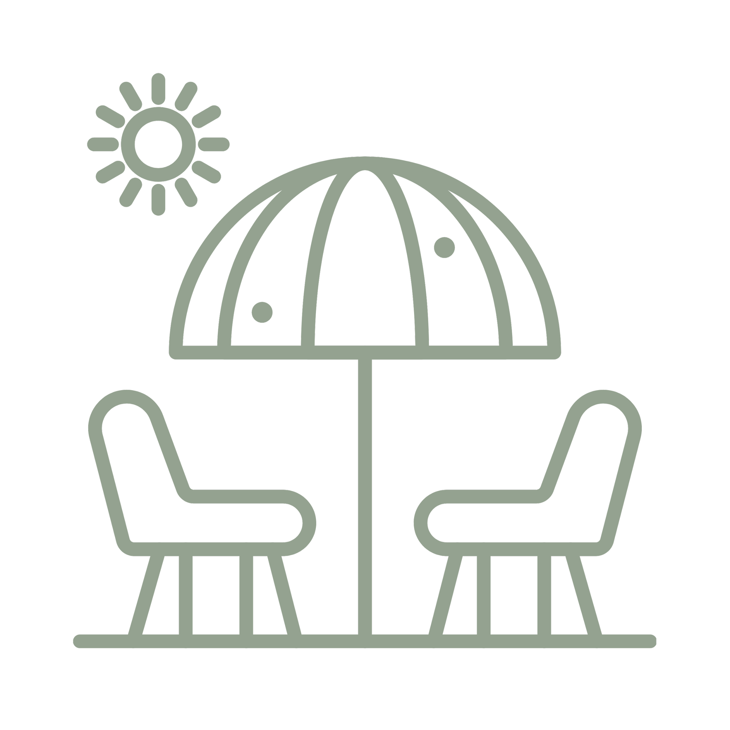 Sonnenschirm mit zwei Stühlen, die die Terrasse symbolisieren