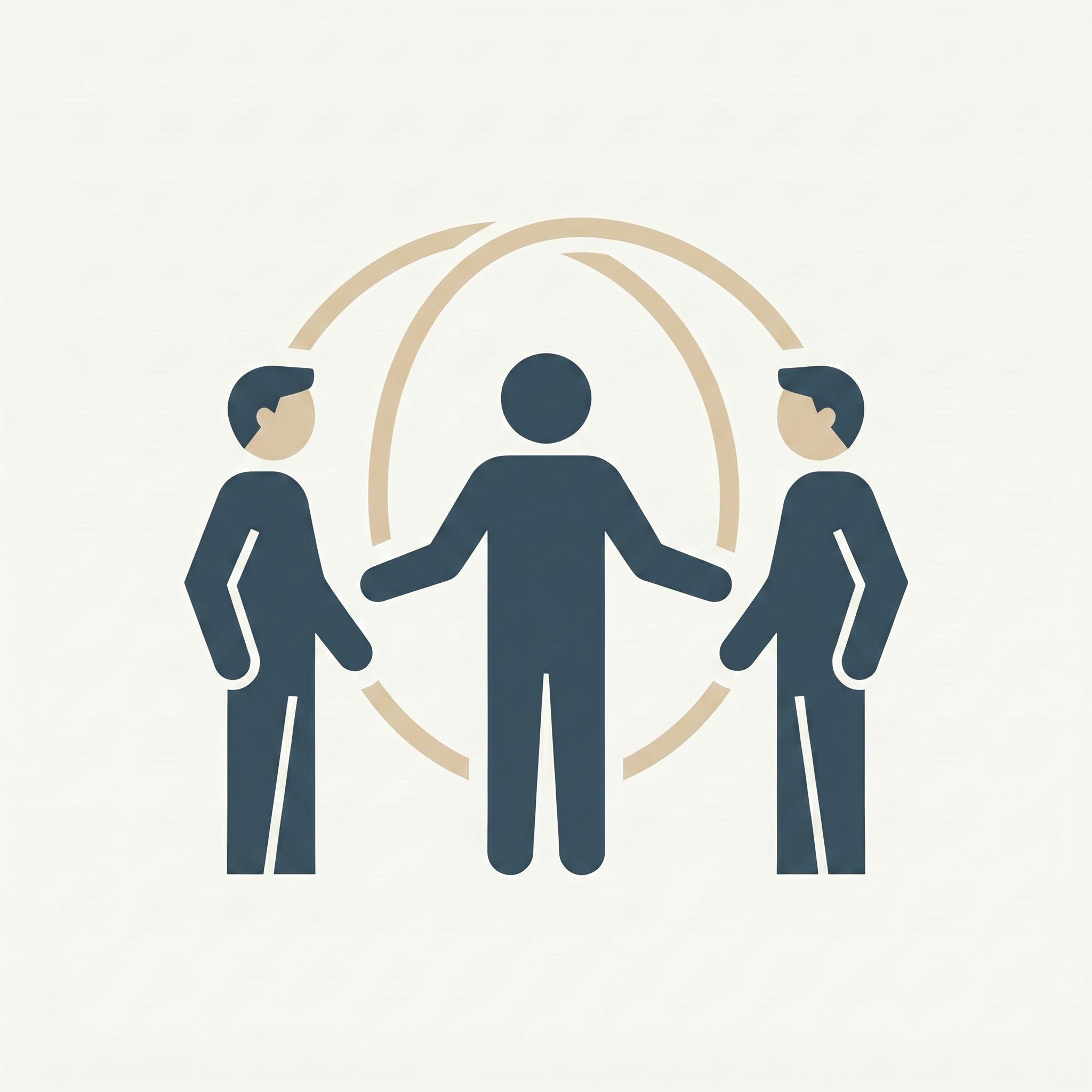 Illustration stylisée de plusieurs personnes autour d'un cercles, symbole d'interaction ou de collaboration.