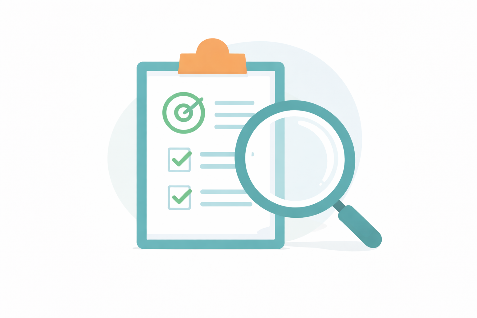 Targeted checklist with magnifying glass