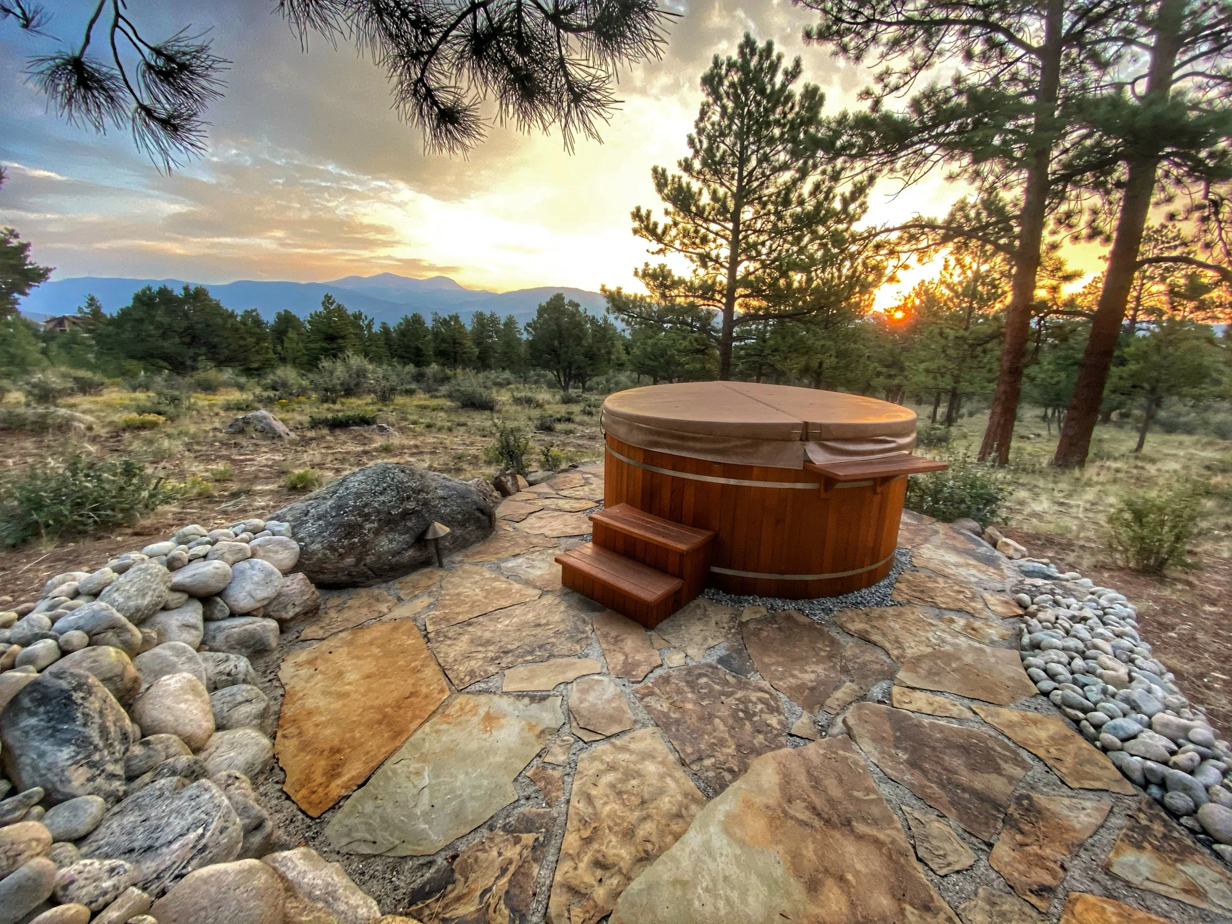 Hot tub pad with mountain views