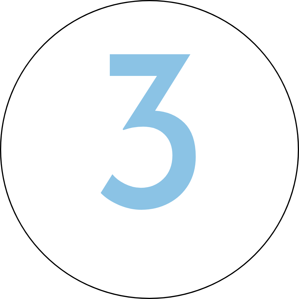 Blue number 3 centered on a white circle background.