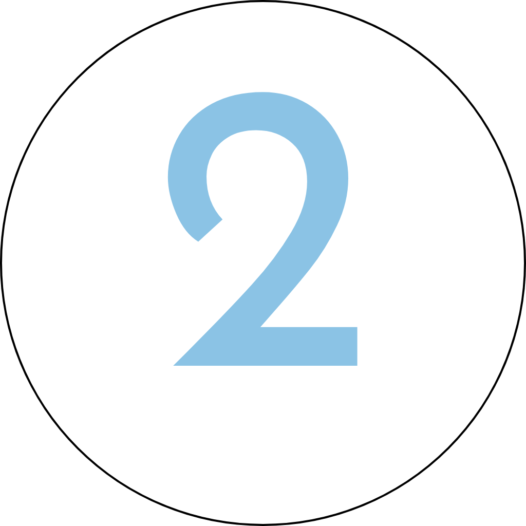 A circular sign with a large light blue number 2 in the center.