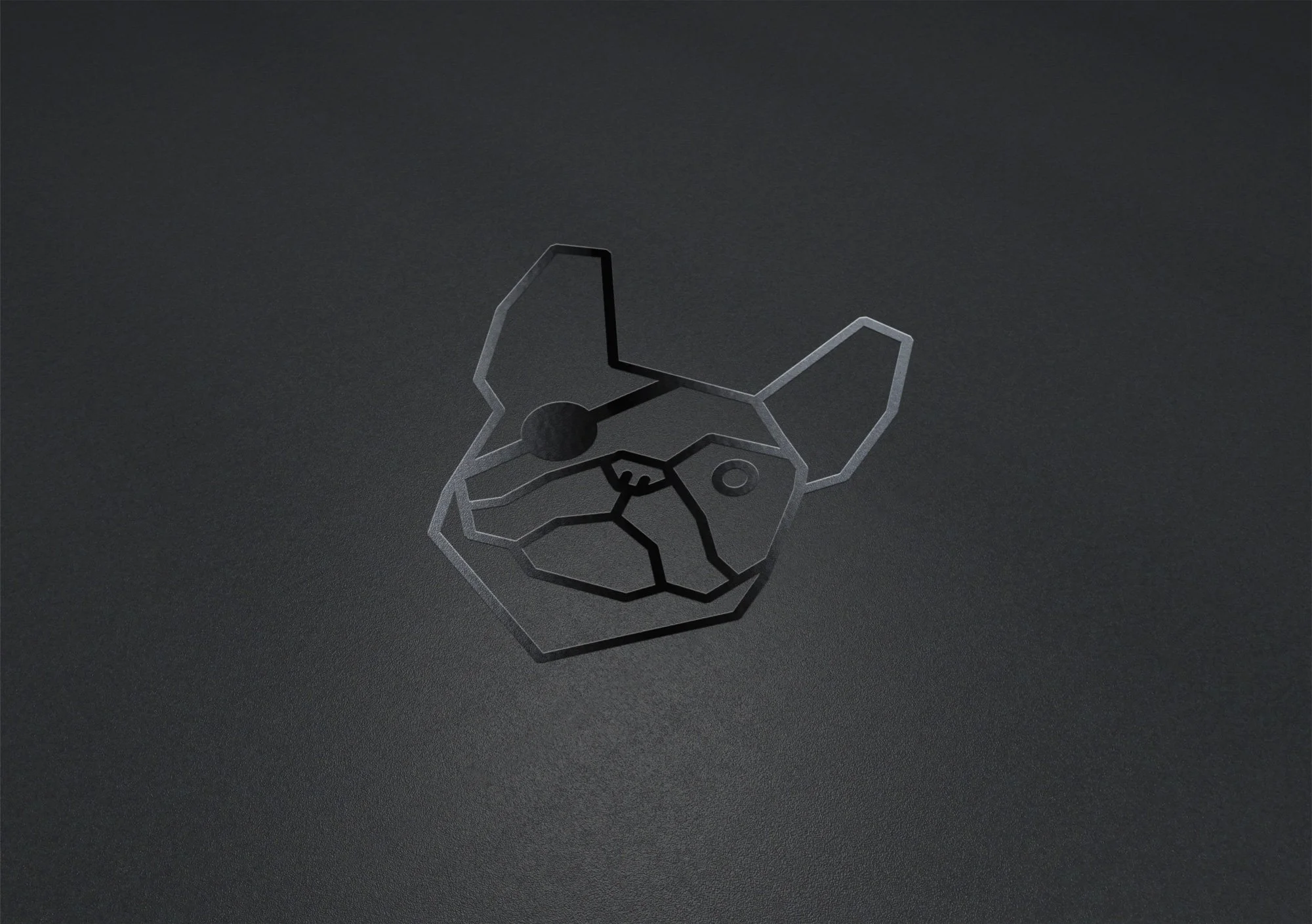 Diseño en acrílico que representa un rostro de perro en estilo abstracto. Logo de la agencia Doggo Estudios