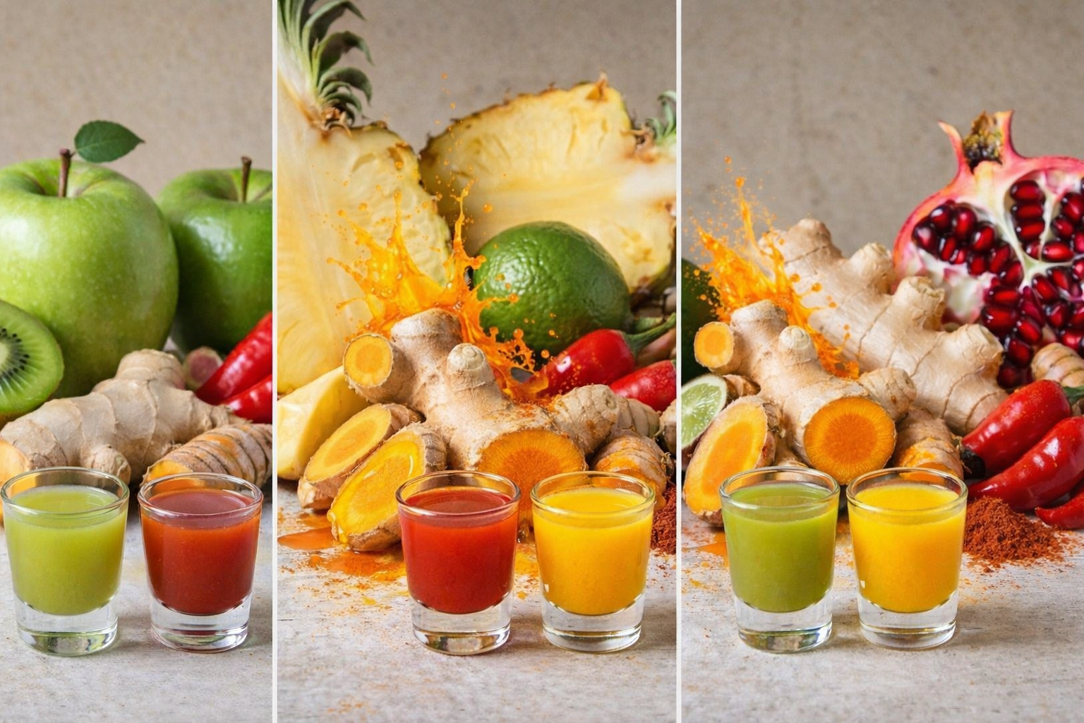 alt="VivAxis six wellness shots: apple-kiwi, pomegranate, turmeric-pineapple blends"