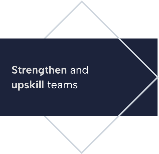 Graphic with dark blue background and white text that reads "Strengthen and upskill teams".
