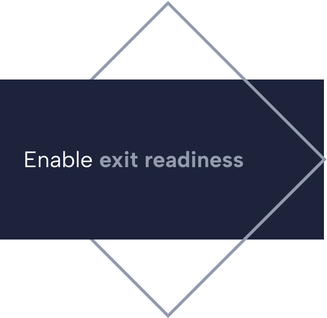 Text saying 'Enable exit readiness' on a dark background with geometric lines.