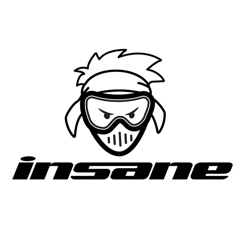 A cartoon character with spiky hair wearing goggles and a face mask, with the word "insane" in bold black letters underneath.