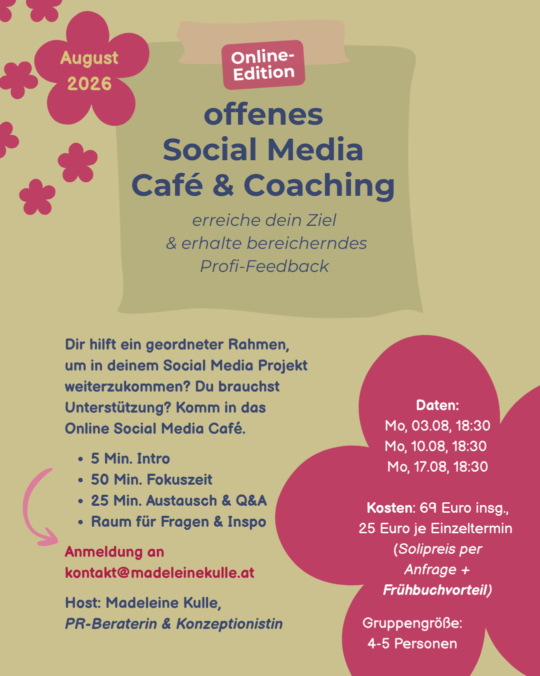 Flyer Online Social Media Café August 2026 Madeleine Kulle