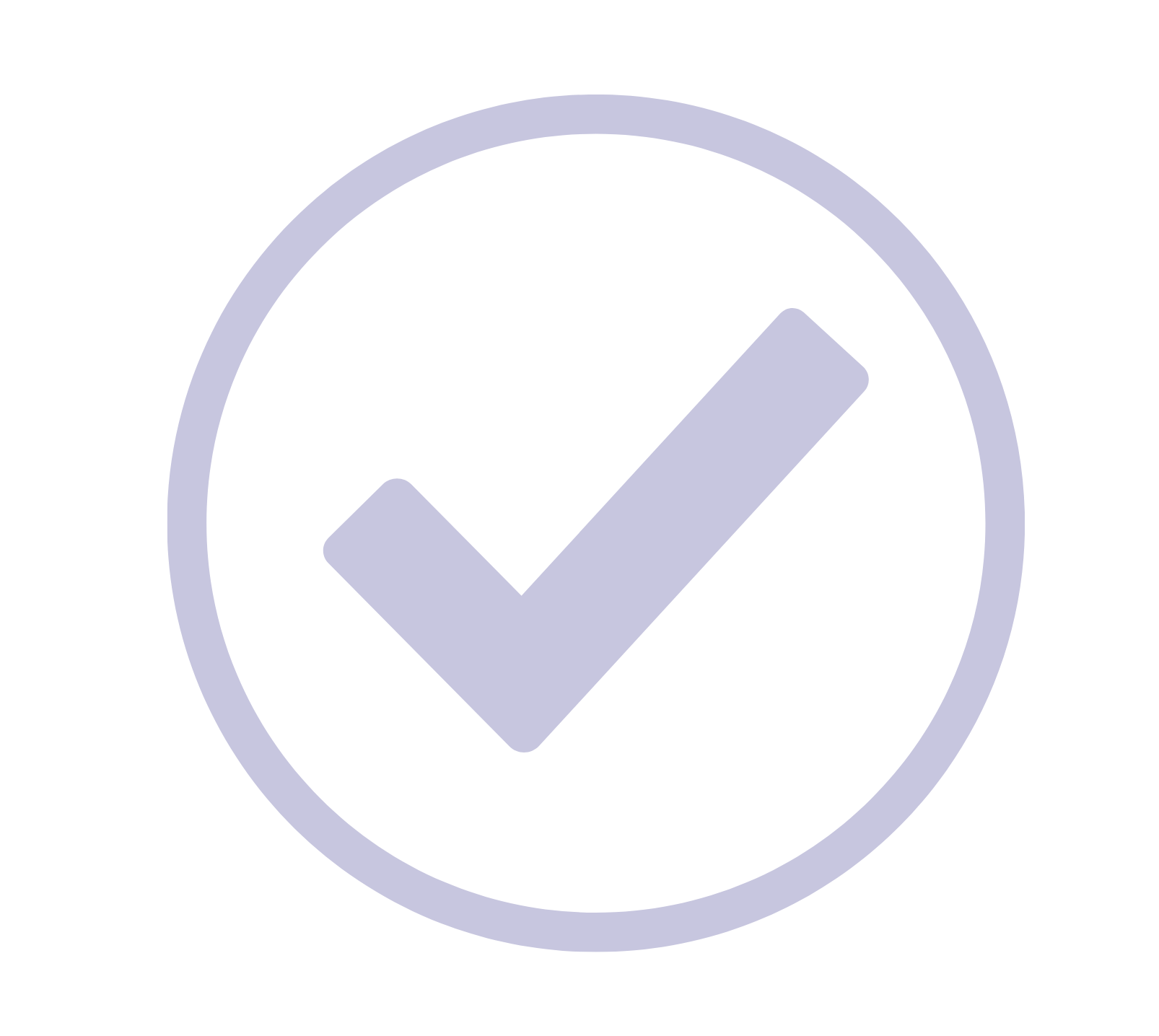 A light purple checkmark inside a circle on a white background.