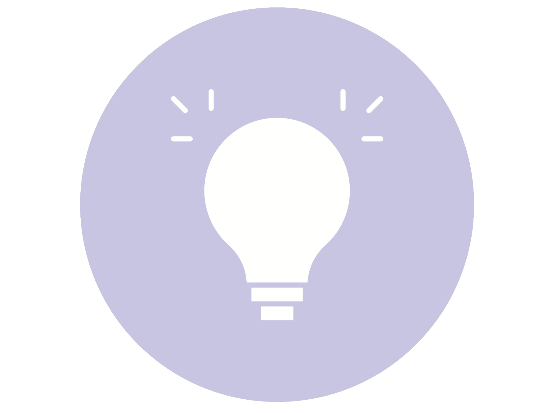 Light purple circular icon with a white lightbulb in the center and small lines radiating from the top.