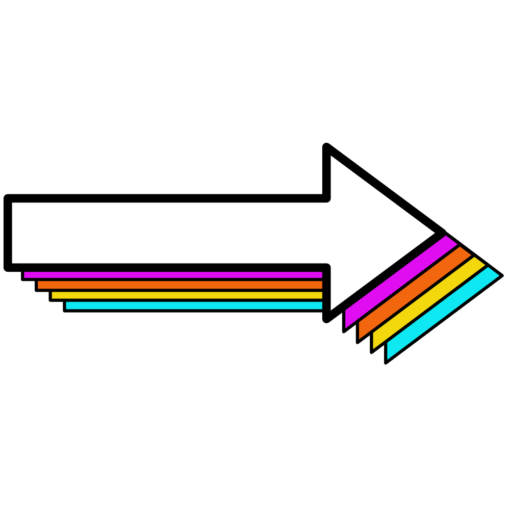 A large white arrow pointing to the right with colored lines beneath it