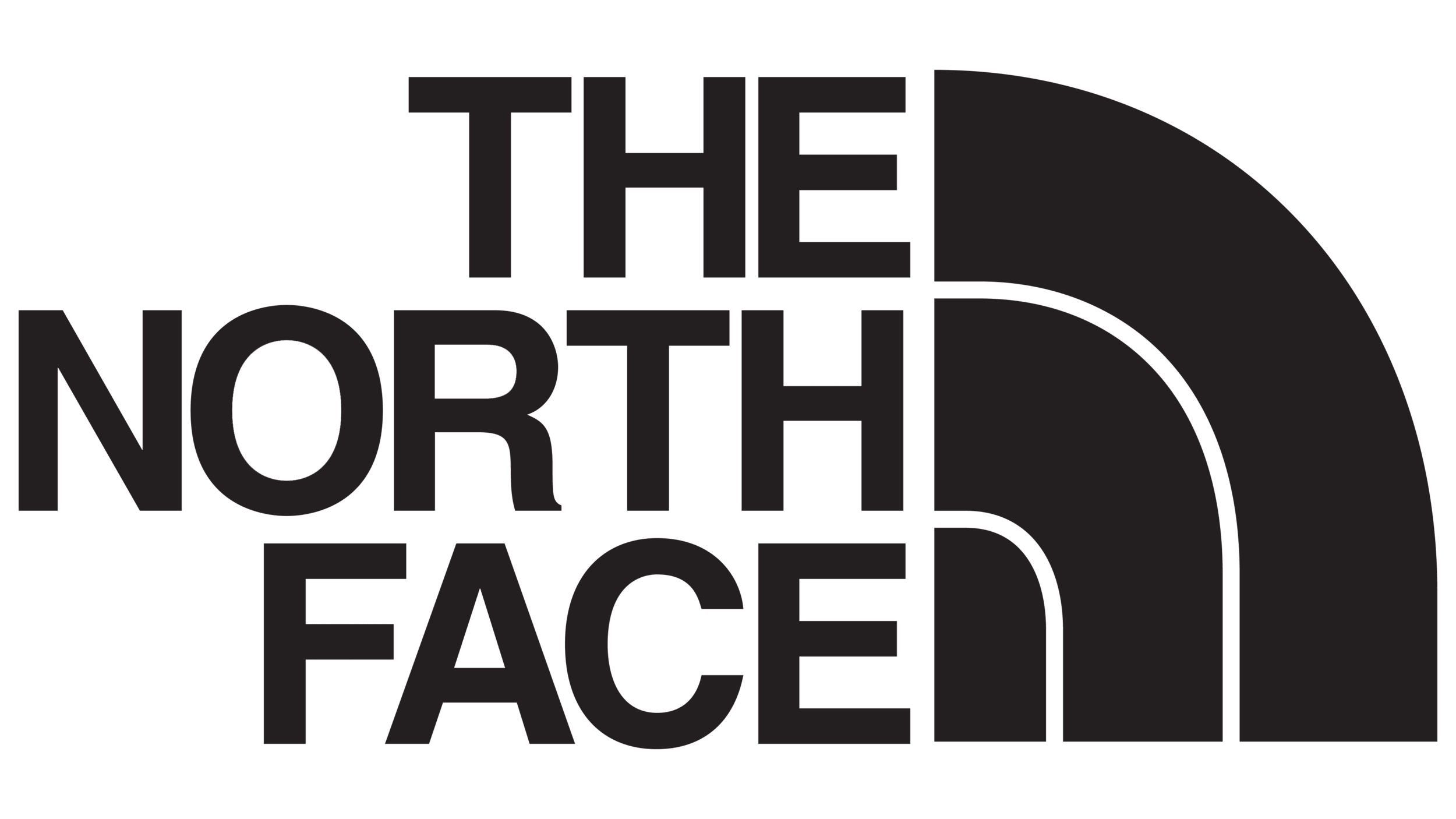 Black logo with the words "The North Face" arranged vertically and a stylized half-dome mountain graphic to the right.