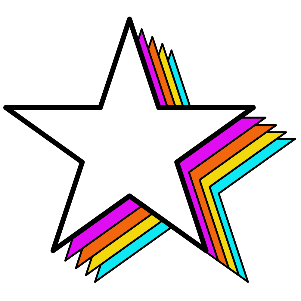 A white star with colorful rainbow-striped shadows