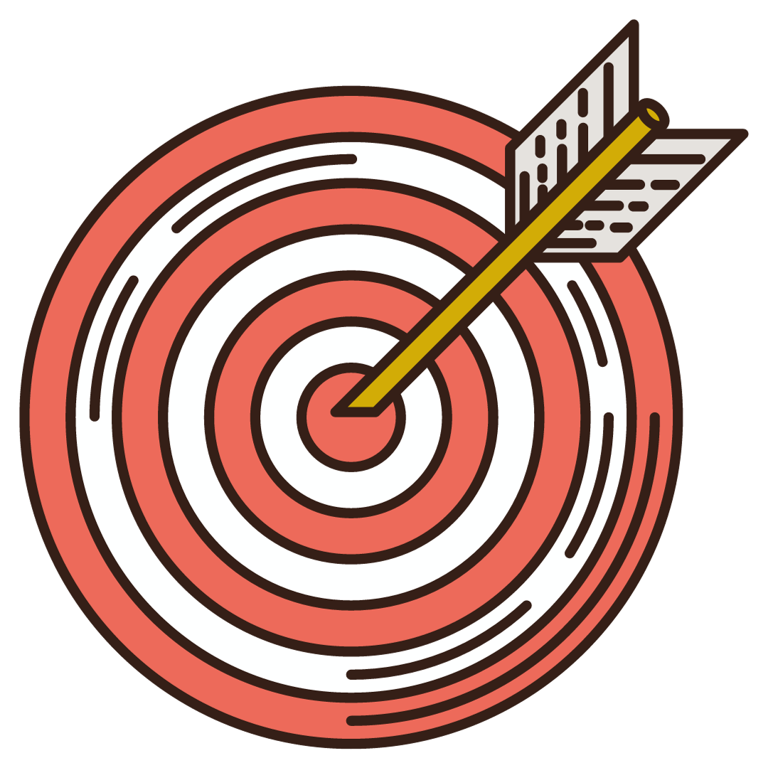 A target with concentric circles and an arrow hitting the bullseye.