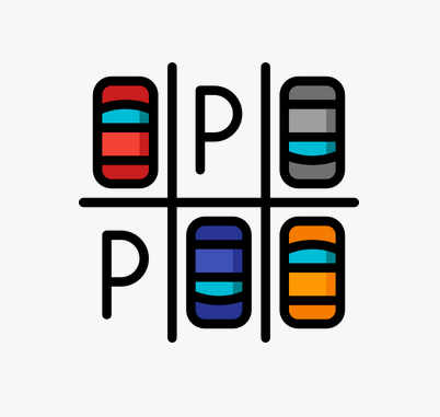 Four pill bottles arranged in a tic-tac-toe grid with alternating colors and labels indicating pills, with the letter 'P' in each corner.