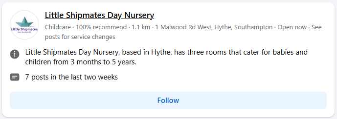 Facebook page for Little Shipmates Day Nursery.