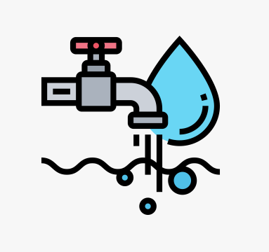 A faucet with a water droplet and water drops falling into a body of water.