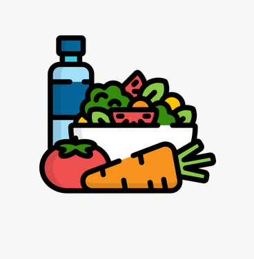 A bottle of water, a bowl of salad with vegetables, a tomato, and a carrot.