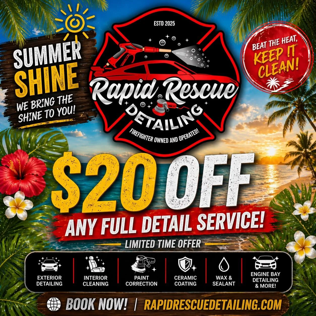 ☀️🚗 SUMMER SPECIAL IS HERE! 🚗☀️

Get your vehicle looking its best this summer with our limited-time detailing special.

Whether you&rsquo;re heading to the beach, taking a road trip, or just want to ride in a clean vehicle, now is the perfect time