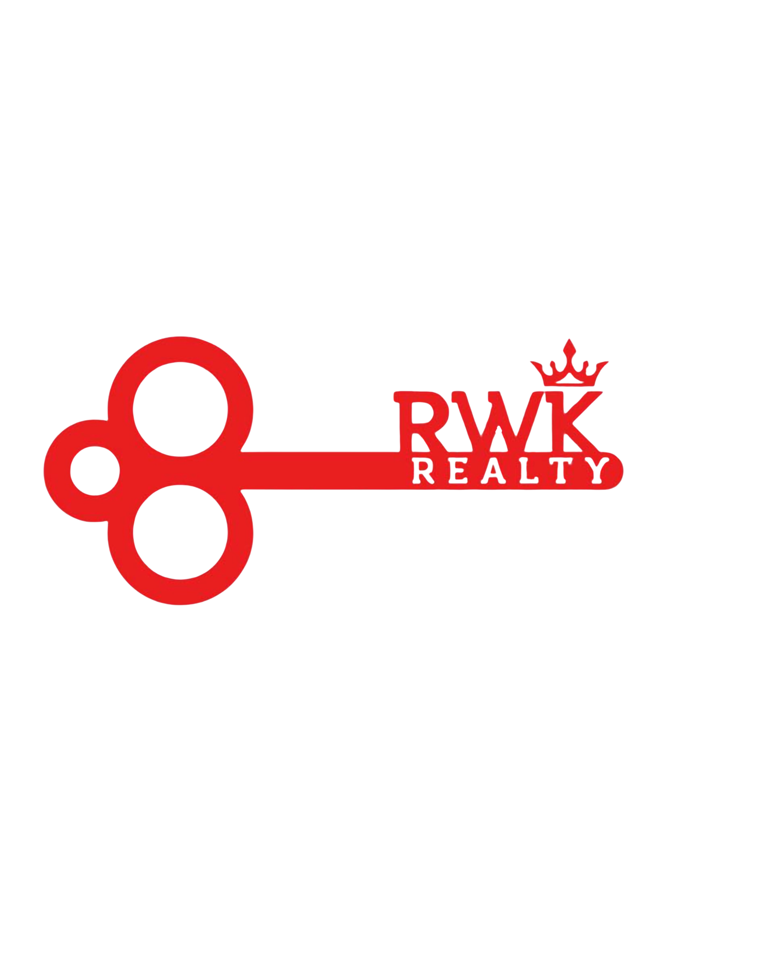 Red logo for RWK Realty with a stylized key and a crown above the letters RWK.