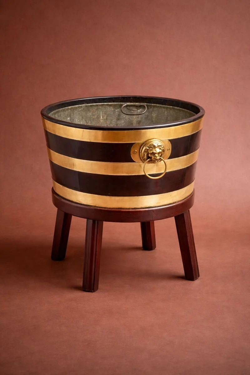 Circular Brass Bound Mahogany Wine Cooler