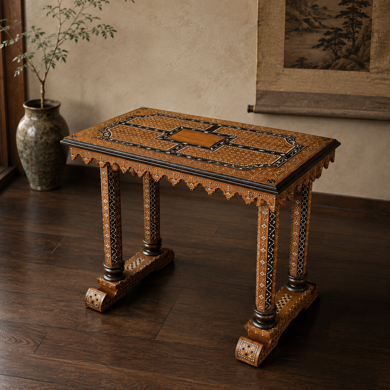 Italian Walnut Moorish Revival Central Table