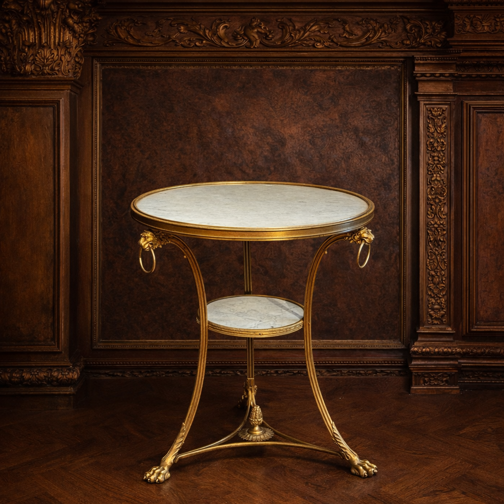 Napoleon III Gilt Bronze & White Marble Gueridon