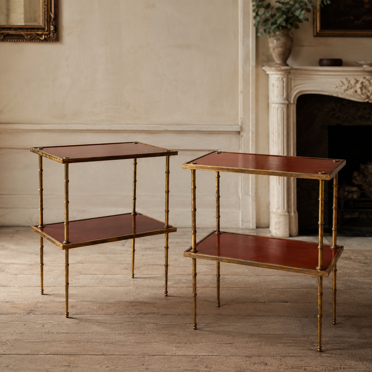 Gilt Bronze and Red Lacquer Side Tables - Pair