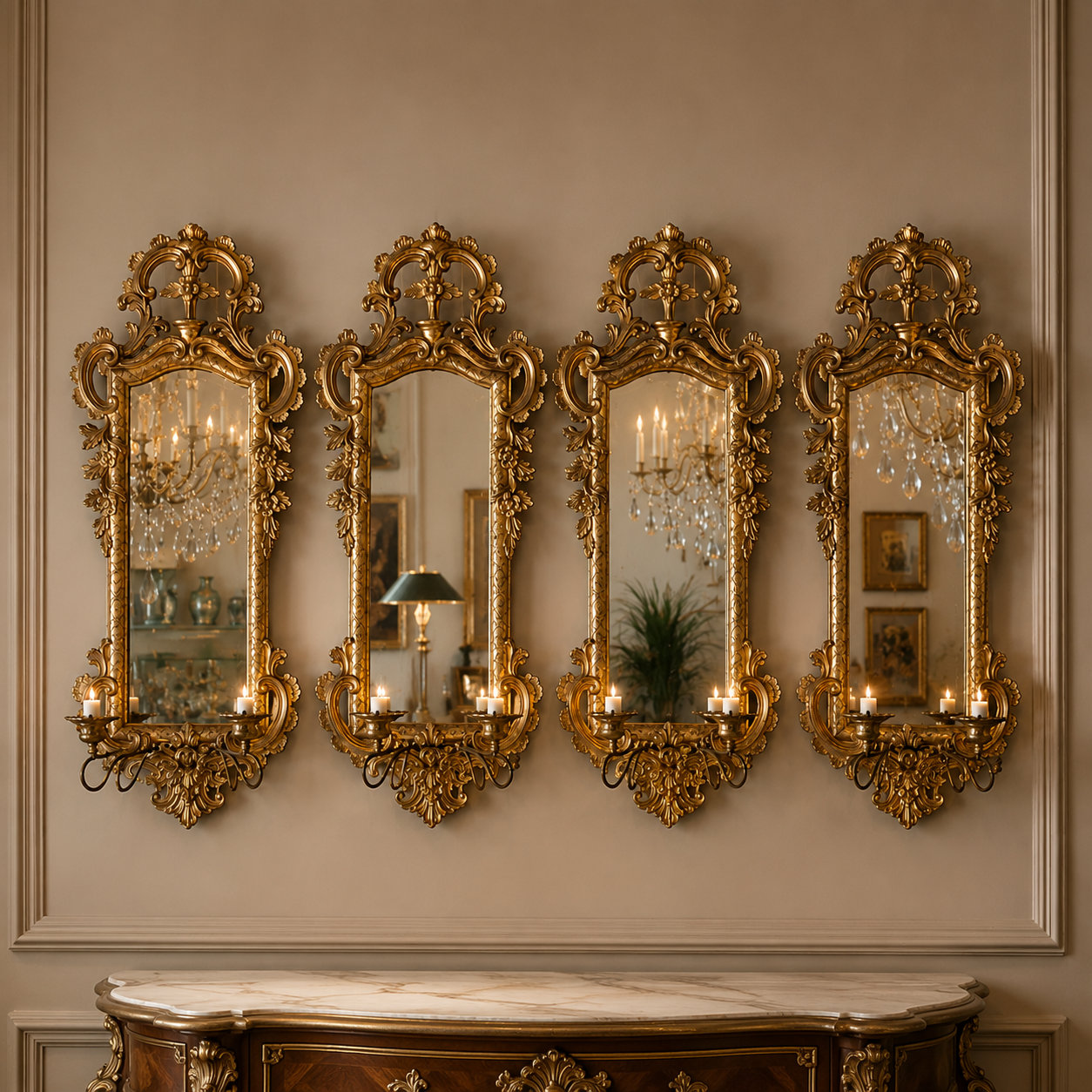 Large Italian Carved Giltwood Mirrors - Set of 4