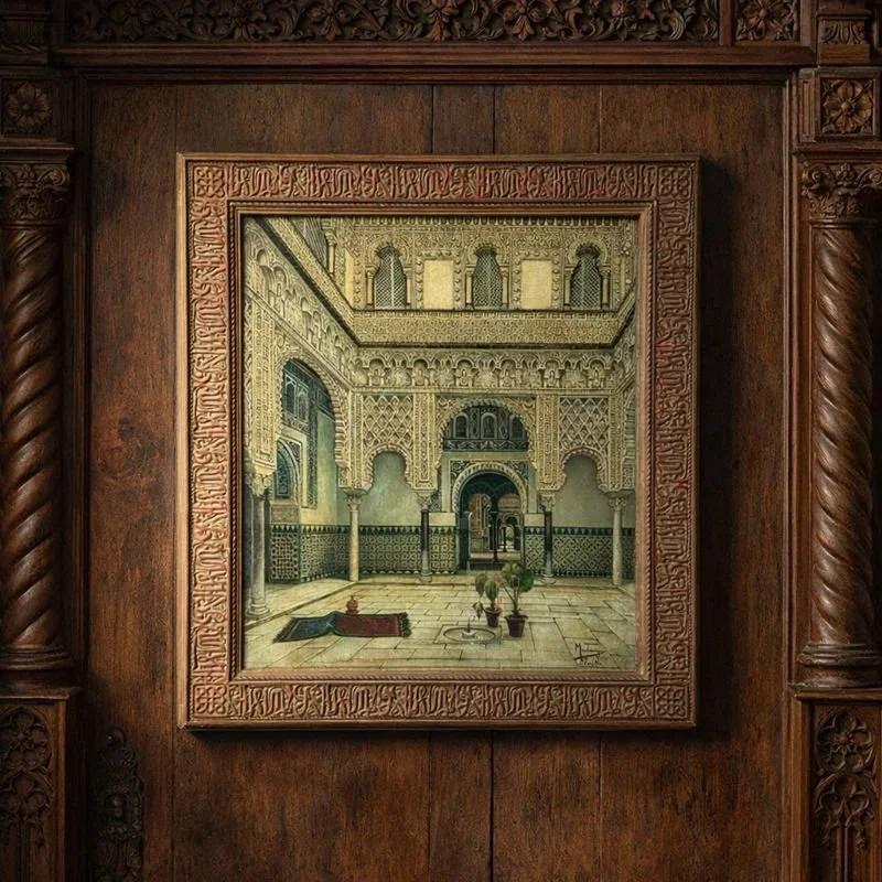 Oil on Canvas of a Mudejar Interior of the Real Alcazar of Seville