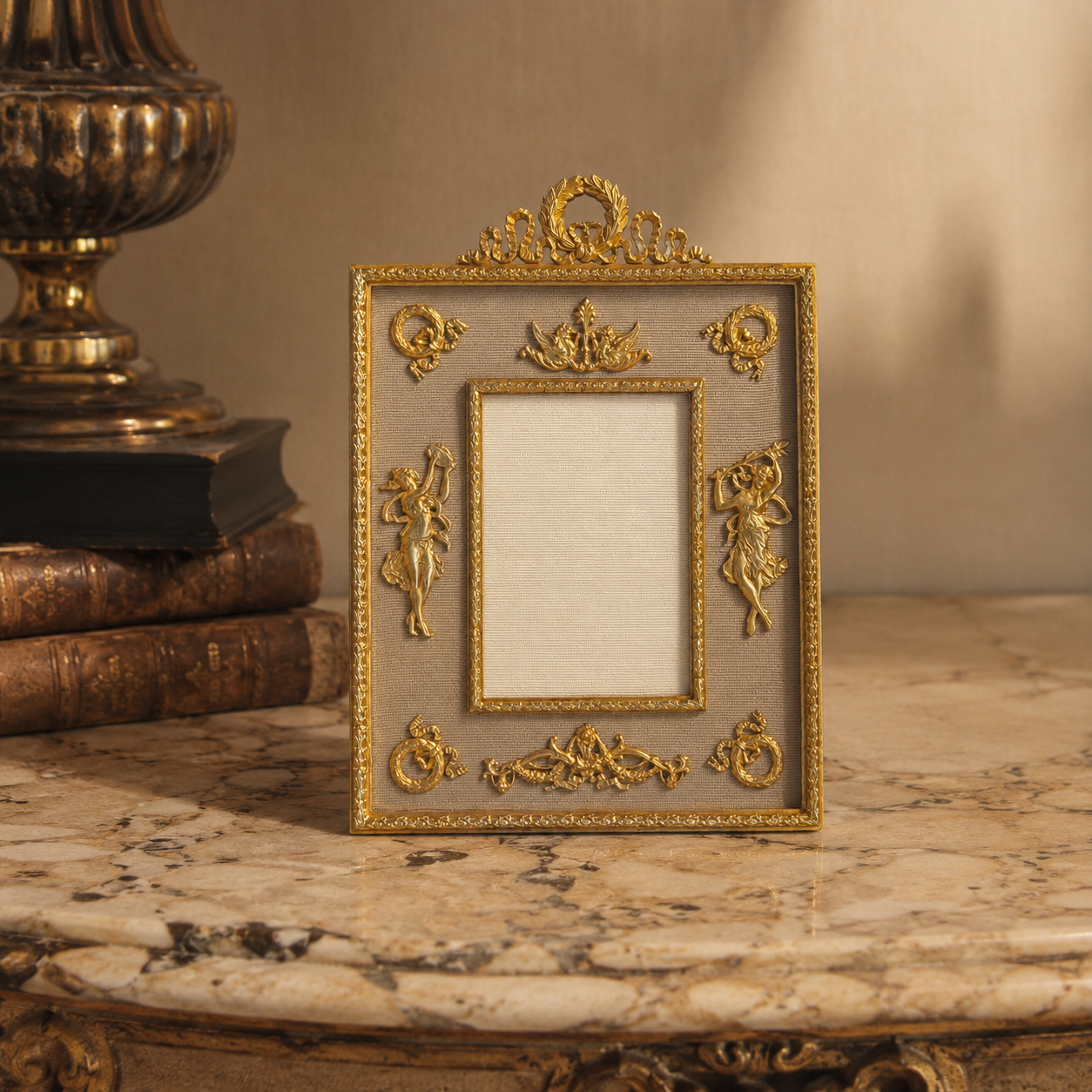 Rectangular Gilt Bronze Photo Frame with Laurel Crest
