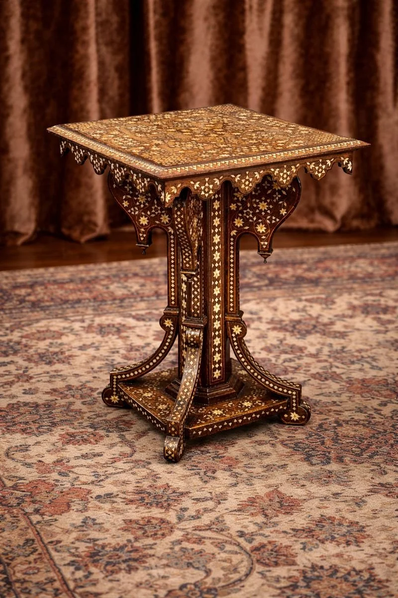 Italian Bone Inlaid Square Side Table