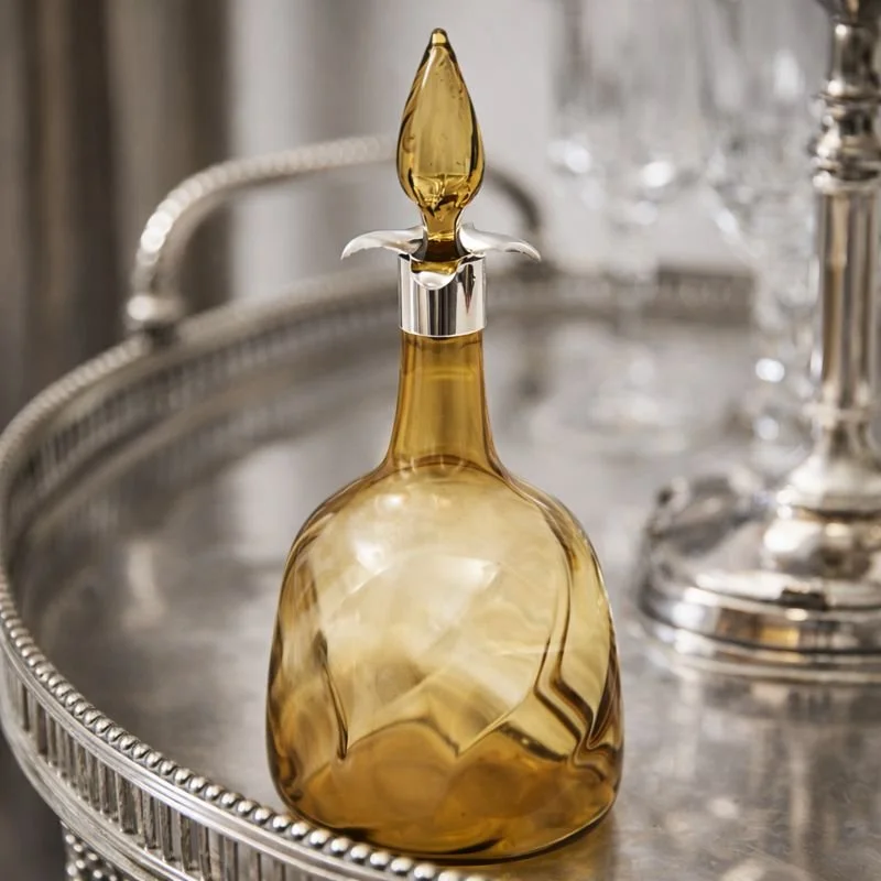 Edwardian Silver Mounted Yellow Glass Decanter
