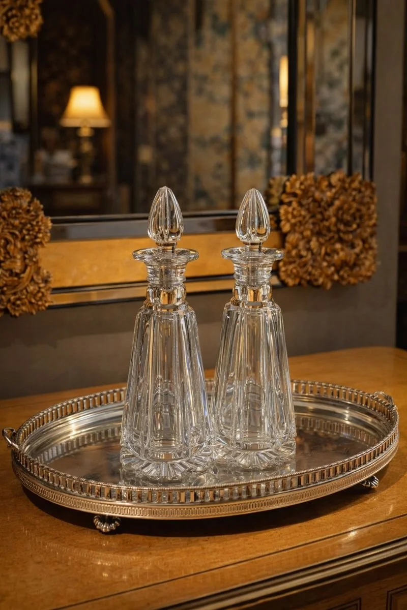 Pair Tall Spire Shaped William IV Decanters