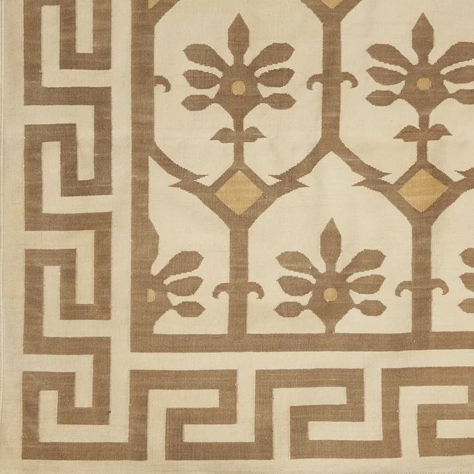 Indian Bhopal and Greek Key Cotton Dhurrie