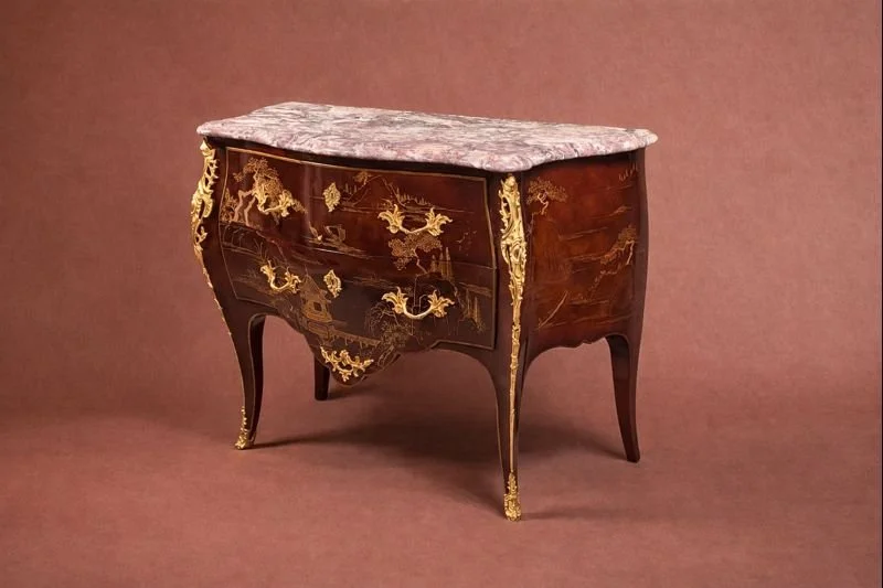 Louis XV Style Chinoiserie Decorated Red Lacquer Commode