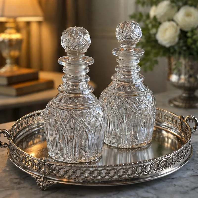 Pair Victorian Cut Glass Decanters