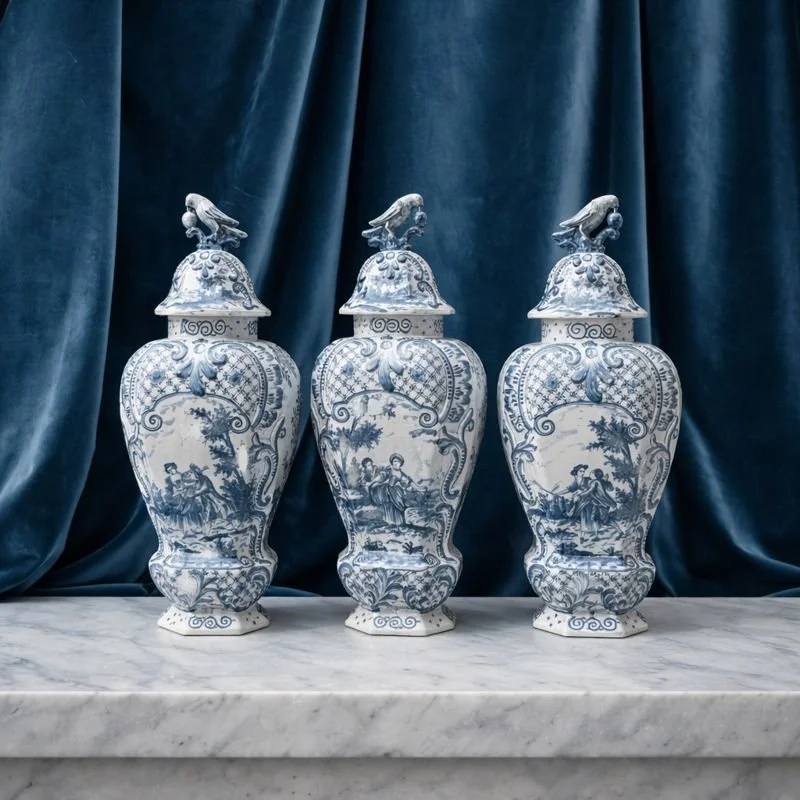 Set of 3 Large Delft style Vases
