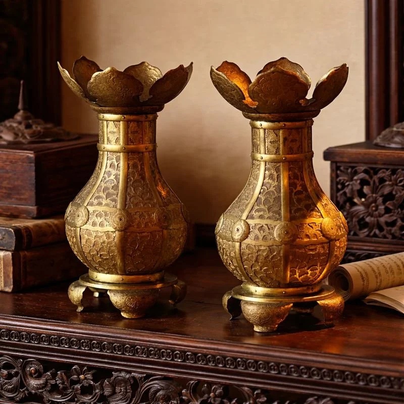 Pair Japanese Gilt Bronze & Paper Lamps